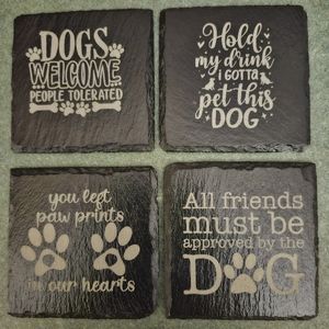 Coasters, Black Slate set of 4 Dog Lovers Themed